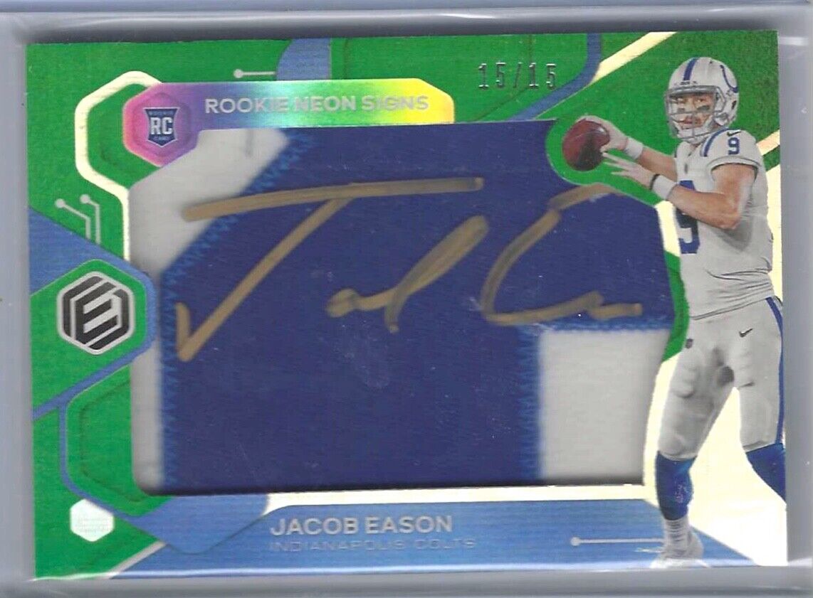 JACOB EASON 2020 PANINI ELEMENTS ROOKIE NEON SIGNS GREEN PATCH AUTO RC #D 15/15