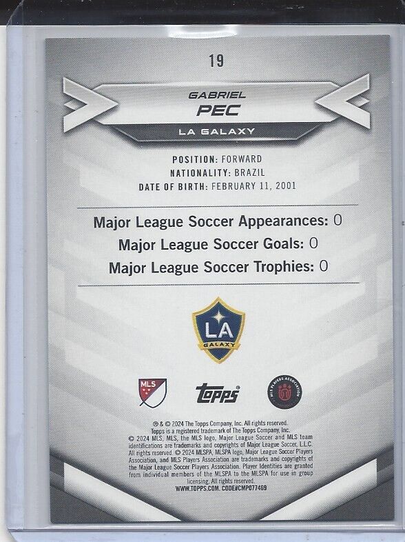GABRIEL PEC 2024 TOPPS MLS SUPERSTARS GREEN UNCOMMON RC #19