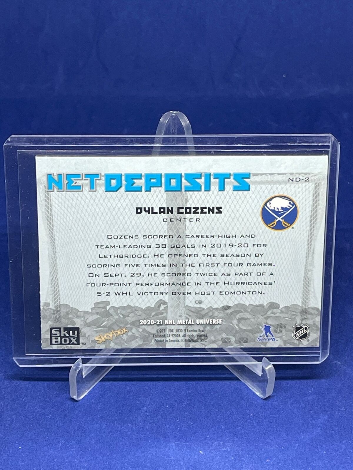DYLAN COZENS 2020-21 NHL METAL UNIVERSE NET DEPOSITS RC