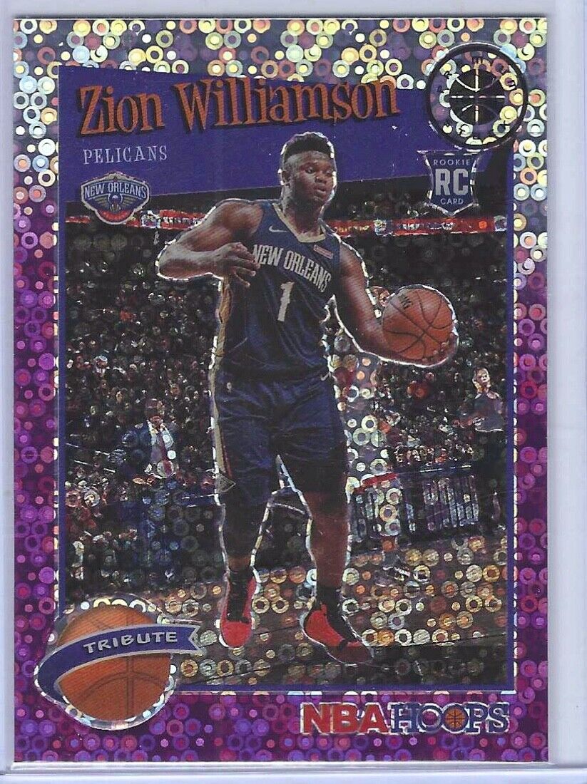 ZION WILLIAMSON 2019 PANINI NBA HOOPS PREMIUM STOCK TRIBUTE PURPLE DISCO RC #296
