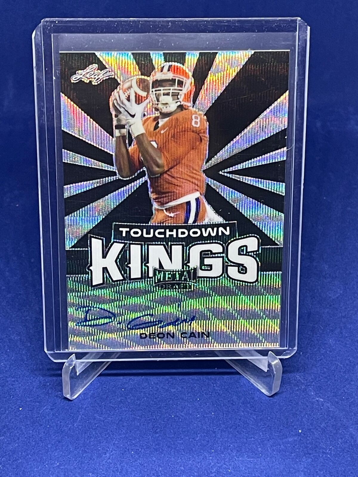DEON CAIN 2018 LEAF METAL DRAFT BLACK TOUCHDOWN KINGS ON CARD AUTO RC #D 3/7