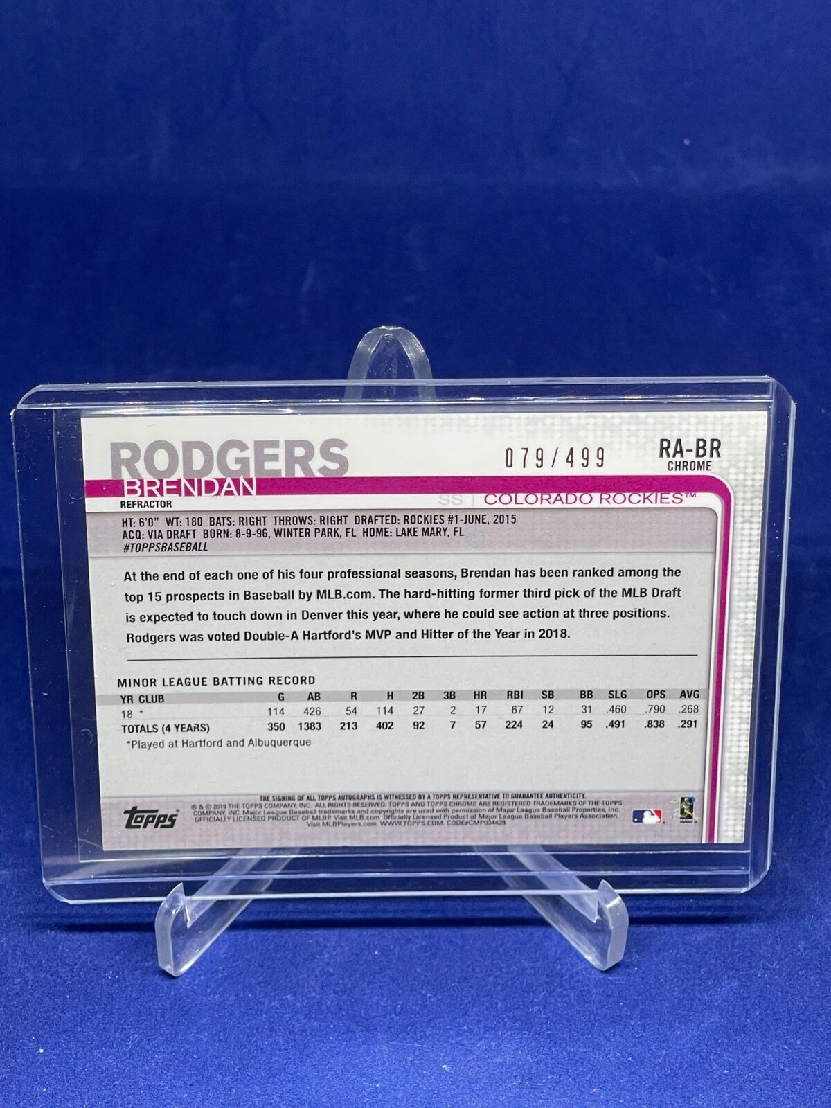 BRENDAN RODGERS 2019 TOPPS CHROME ON CARD AUTO REFRACTOR ROOKIE RC #D 79/499