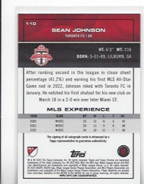 SEAN JOHNSON 2023 TOPPS CHROME MLS GOLD REFRACTOR AUTO #D 13/50