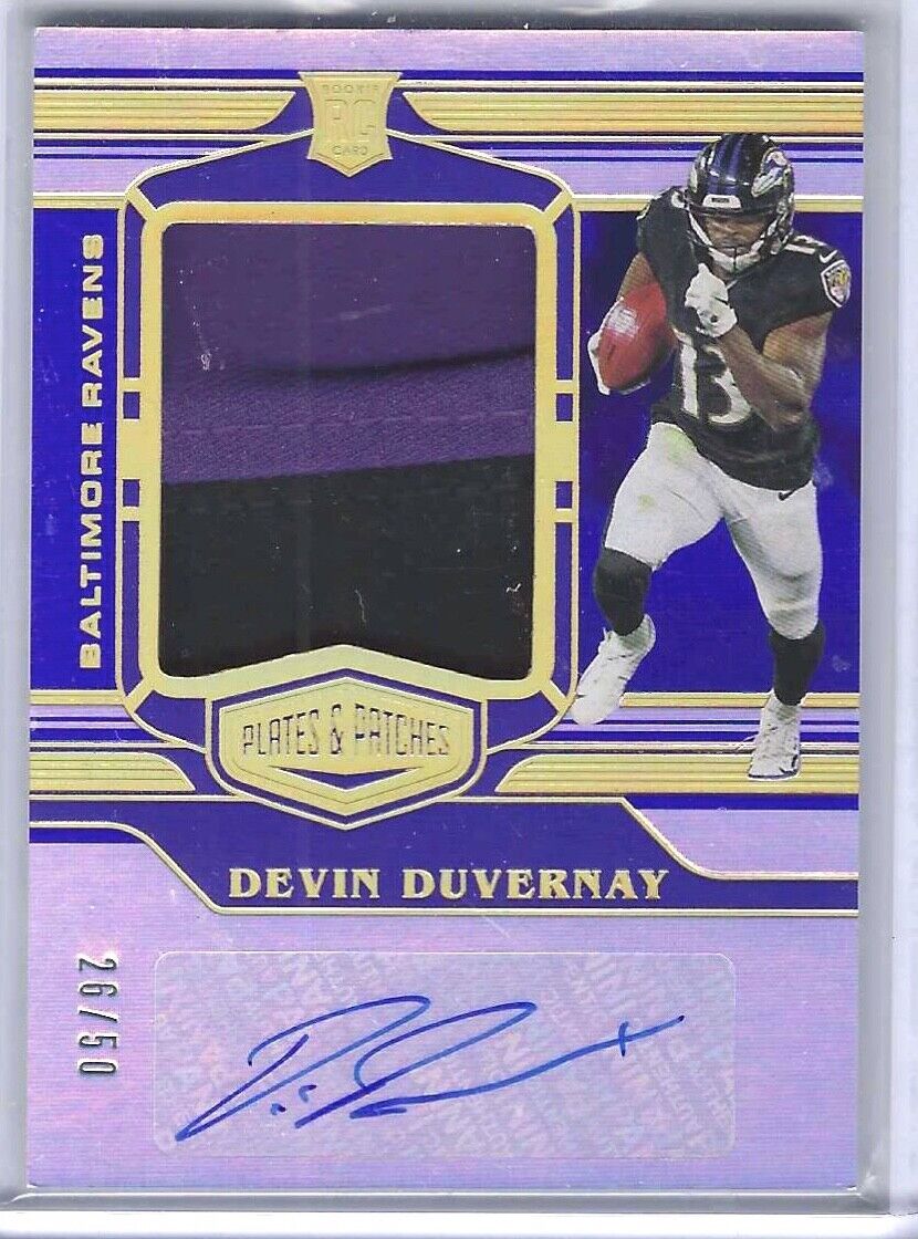 DEVIN DUVERNAY 2020 PANINI PLATES & PATCHES BLUE ROOKIE PATCH AUTO RC #D 26/50