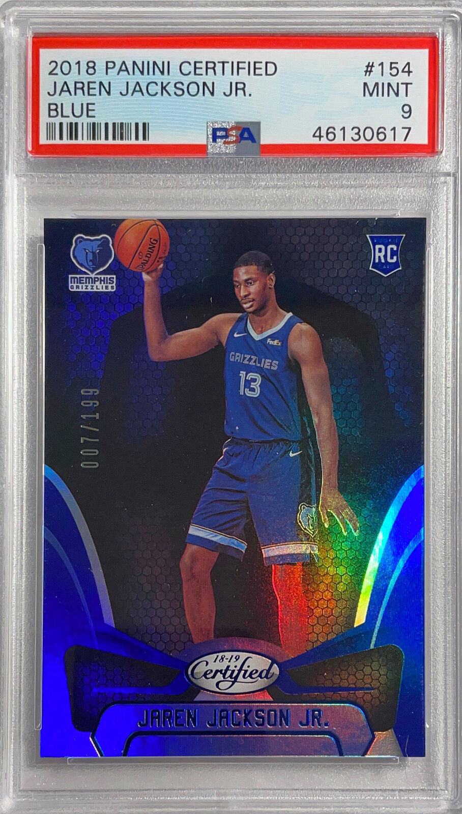 JAREN JACKSON JR. 2018 CERTIFIED MIRROR BLUE ROOKIE RC #D 7/199 PSA 9 MINT POP 5