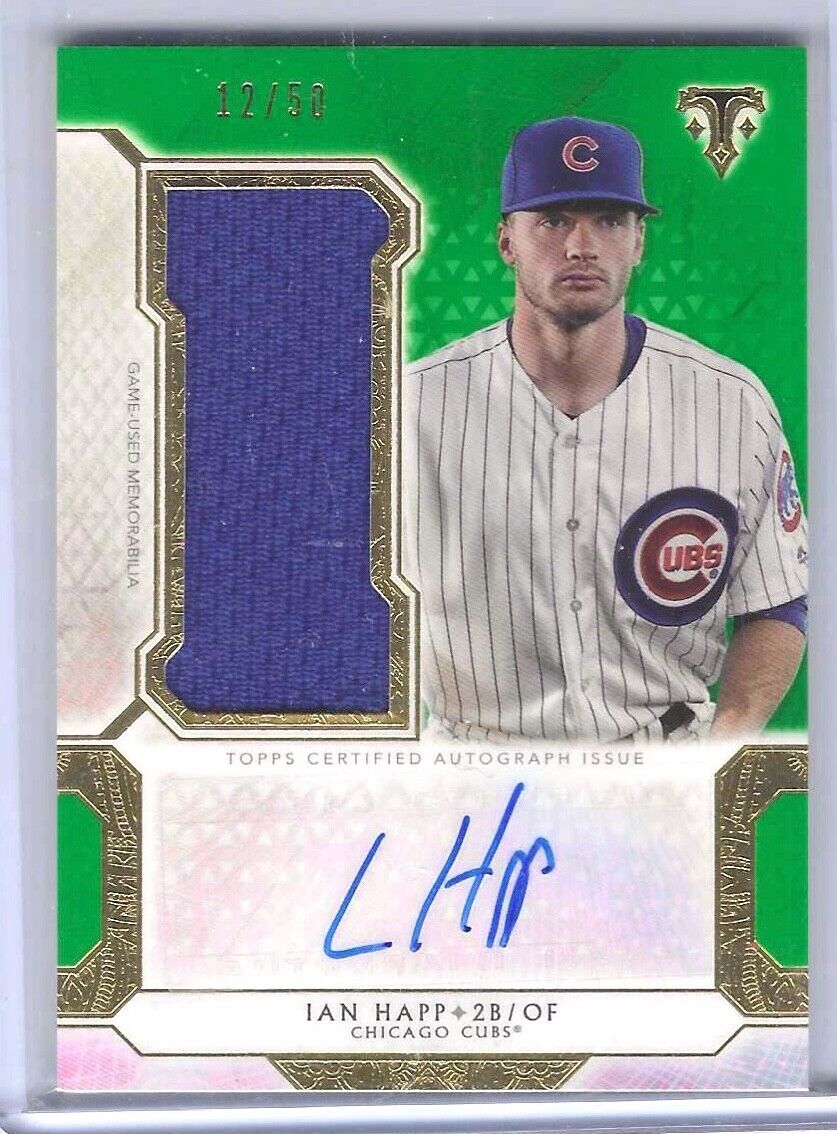 IAN HAPP 2018 TOPPS TRIPLE THREADS GREEN JUMBO PATCH AUTO #D 12/50