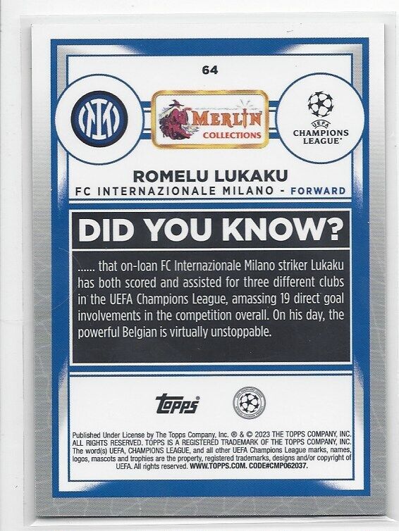 ROMELU LUKAKU 2022-23 TOPPS MERLIN CHROME VINTAGE SP REFRACTOR #64
