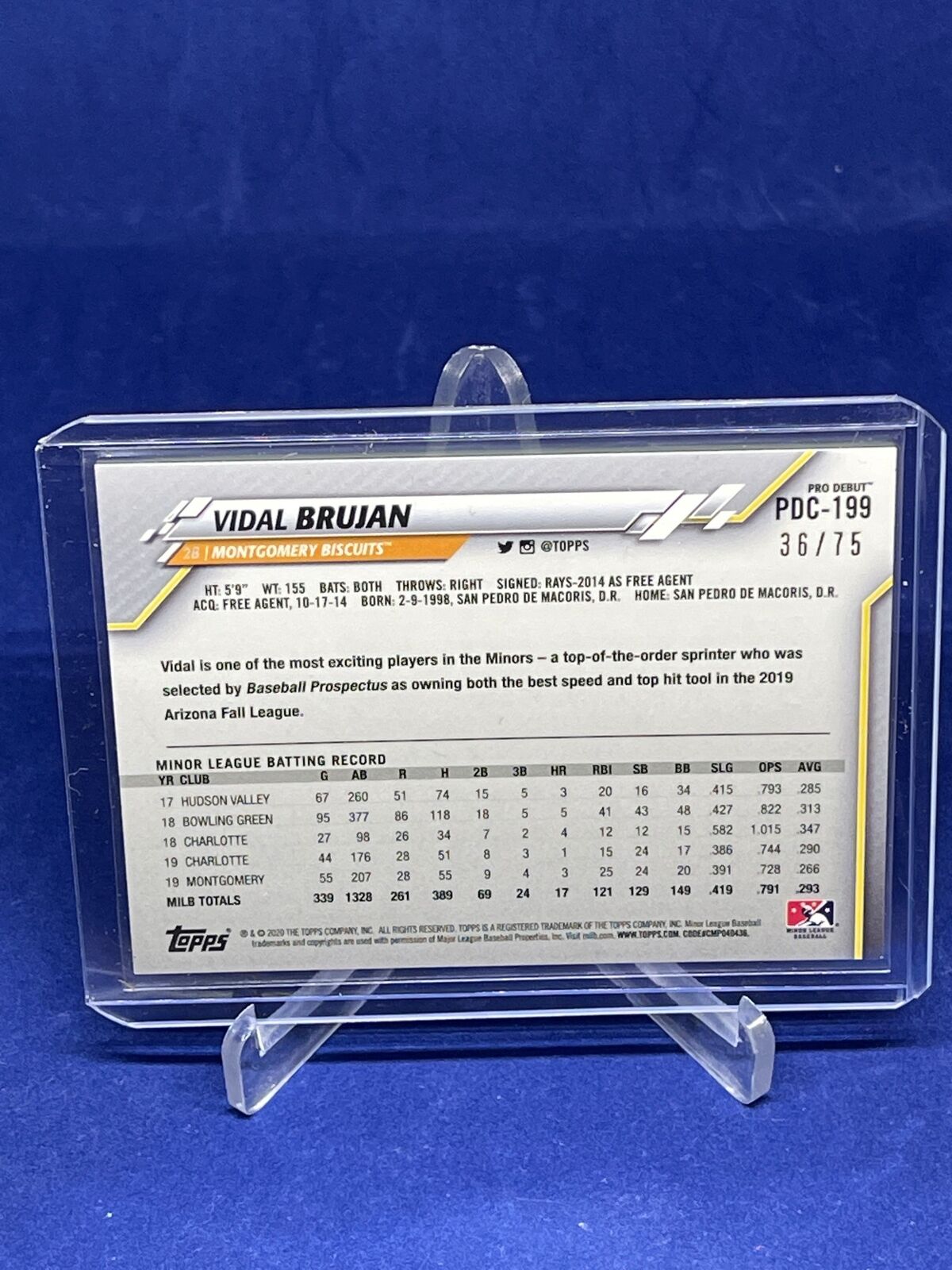VIDAL BRUJAN 2020 TOPPS CHROME PRO DEBUT GOLD REFRACTOR PROSPECT #D 36/75