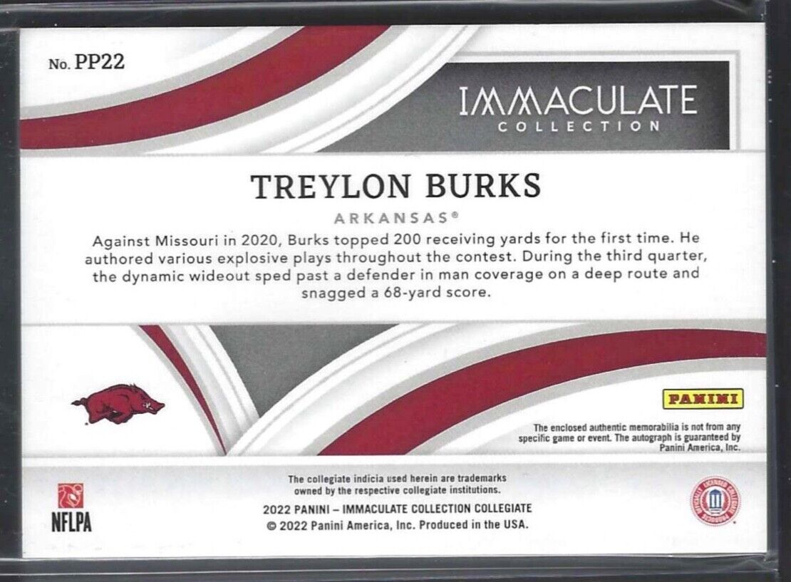 TREYLON BURKS 2022 IMMACULATE GOLD RPA ROOKIE JUMBO PATCH AUTO RC #D 19/25