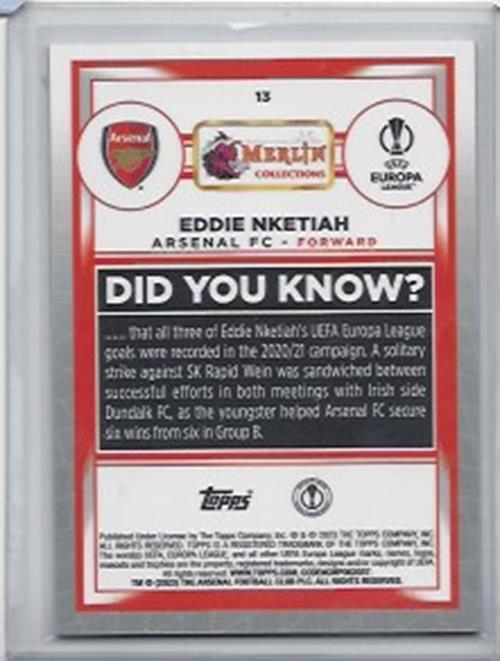 EDDIE NKETIAH 2022-23 TOPPS MERLIN CHROME PINK MOJO REFRACTOR #D 111/275