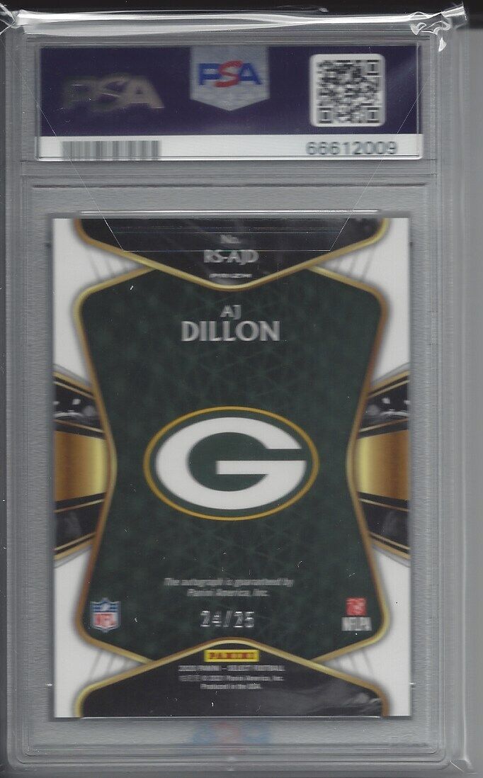 AJ DILLON 2020 PANINI SELECT TIE DYE PRIZM SIGNATURES AUTO RC /25 PSA 10 POP 3