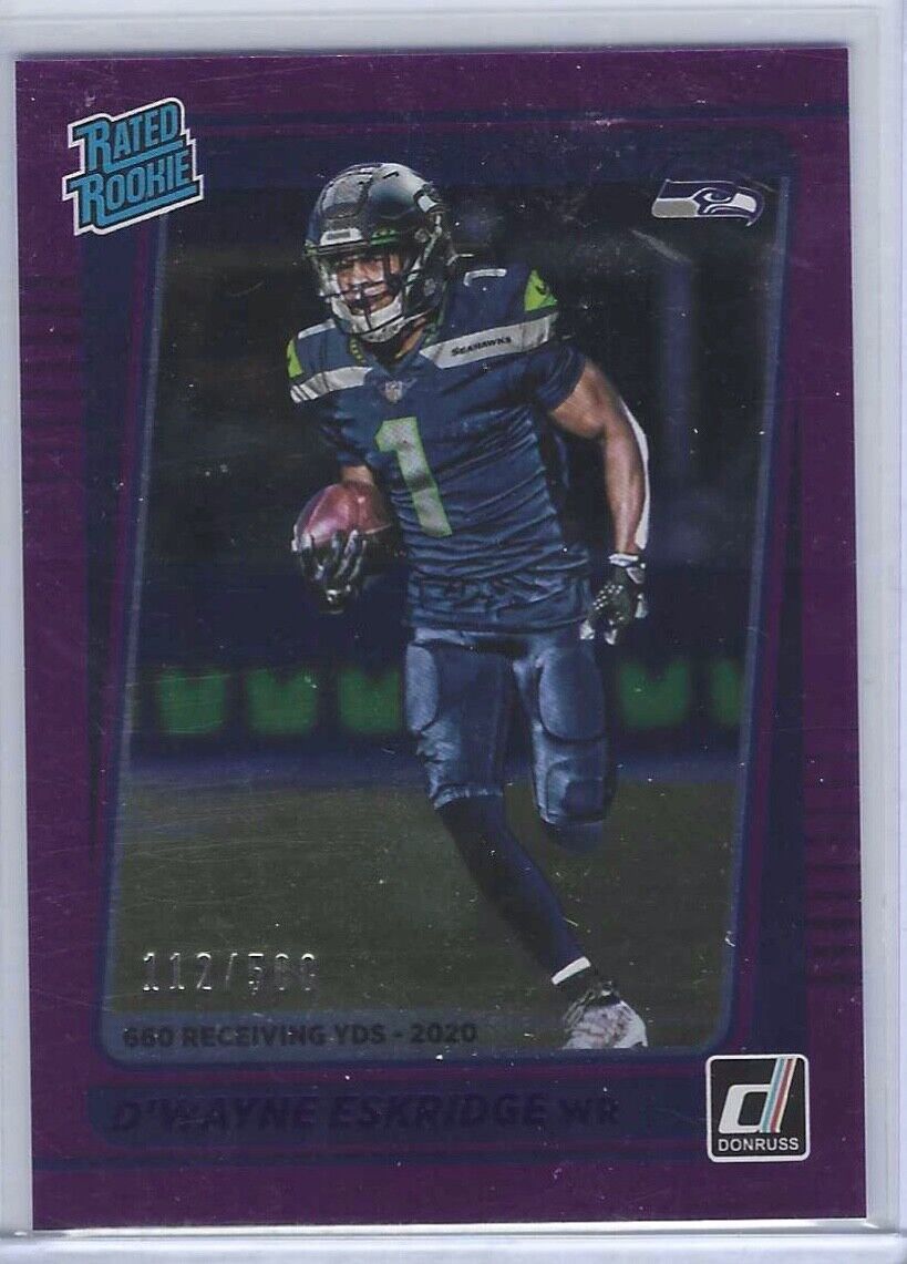 D'WAYNE ESKRIDGE 2021 PANINI DONRUSS PURPLE FOIL RATED ROOKIE RC #D 112/500