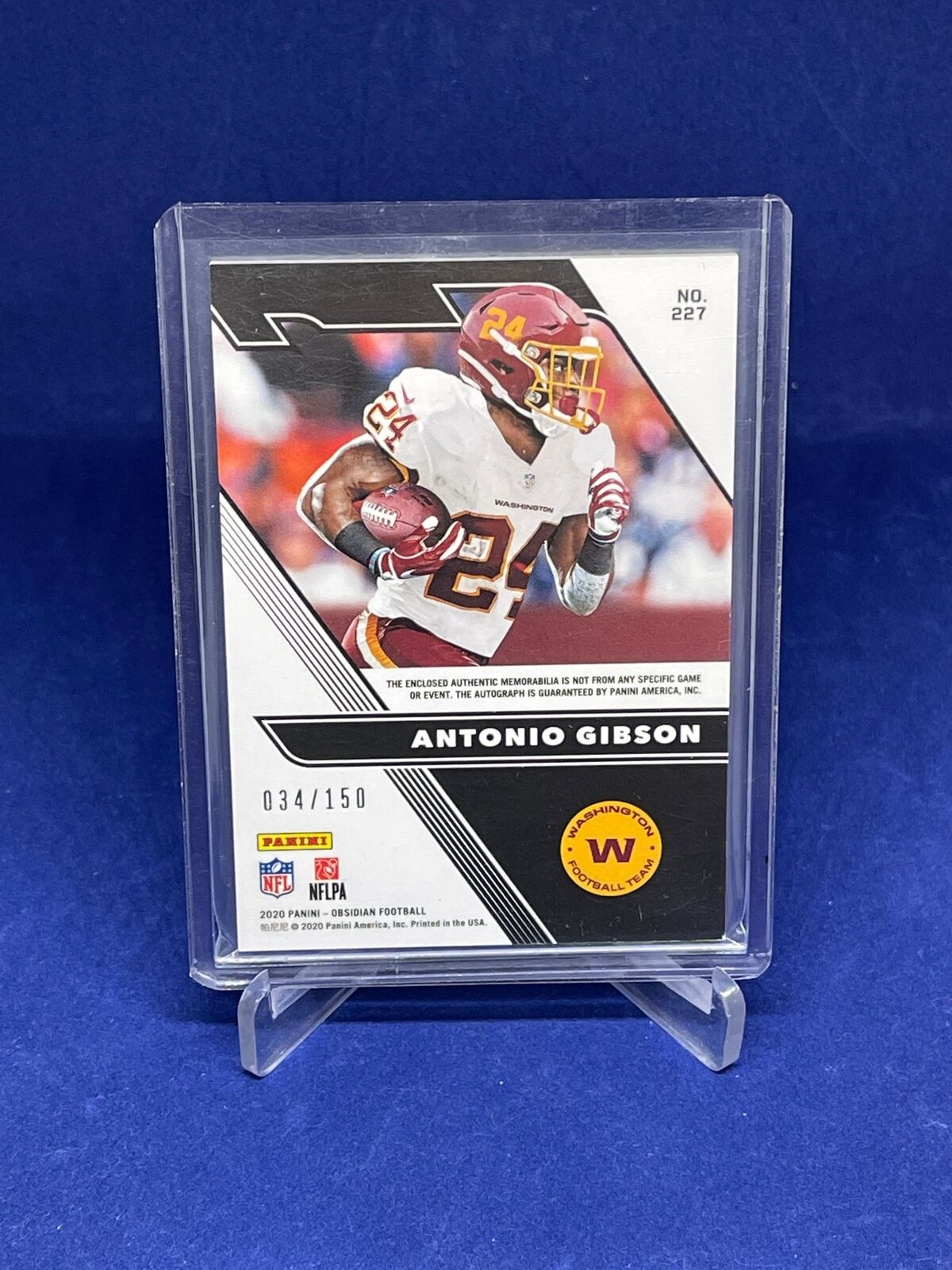 ANTONIO GIBSON 2020 PANINI OBSIDIAN JERSEY AUTO ROOKIE RC #D 34/150