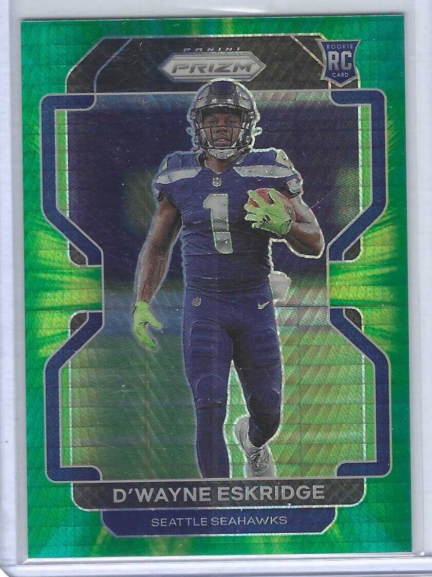 D'WAYNE ESKRIDGE 2021 PANINI PRIZM GREEN AND YELLOW HYPER ROOKIE RC #D 146/175