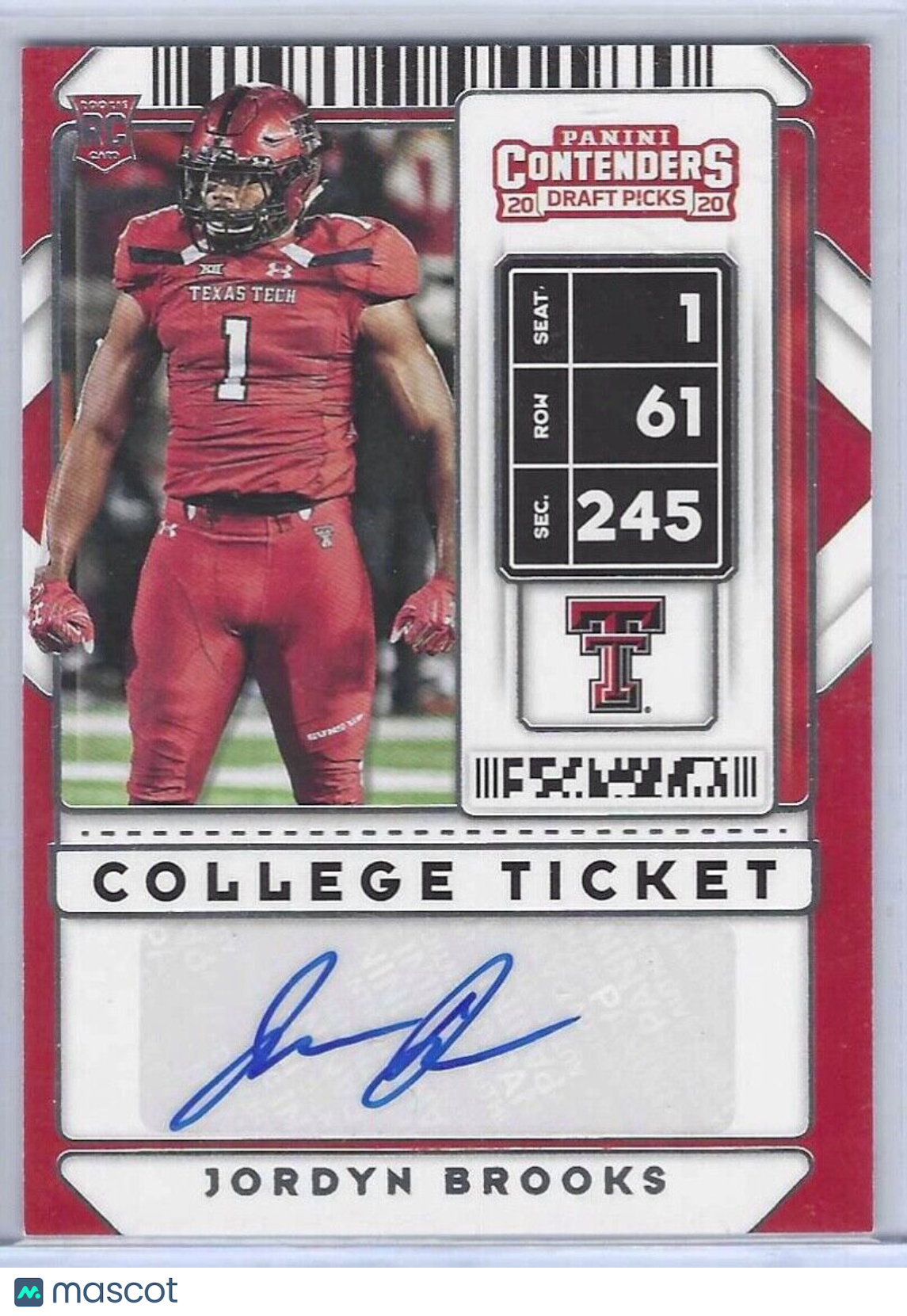 JORDYN BROOKS 2020 PANINI CONTENDERS DRAFT PICKS COLLEGE TICKET AUTO RC #177