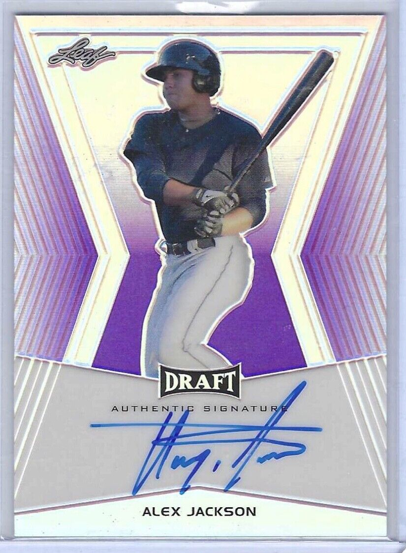 ALEX JACKSON 2014 LEAF DRAFT PURPLE PRIZM PROSPECT AUTO #D 25/25