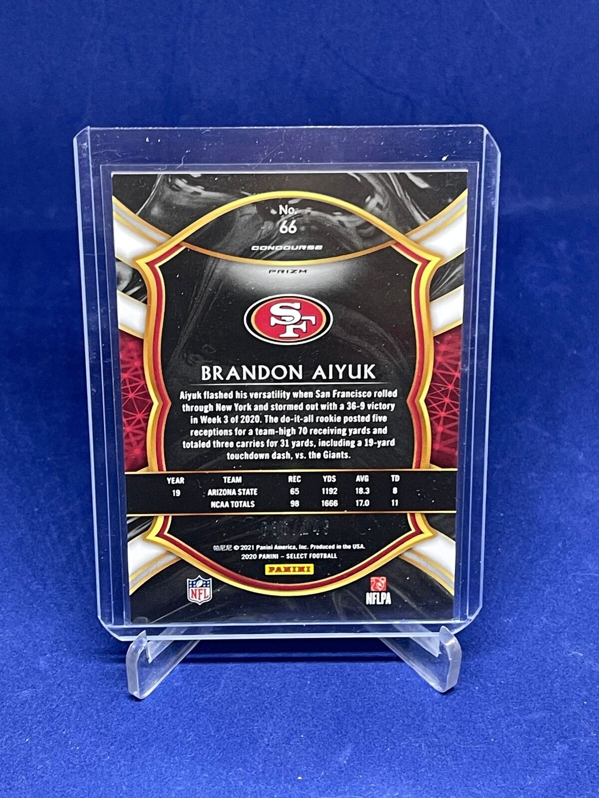 BRANDON AIYUK 2020 PANINI SELECT CONCOURSE MAROON PRIZM ROOKIE RC #D 36/149