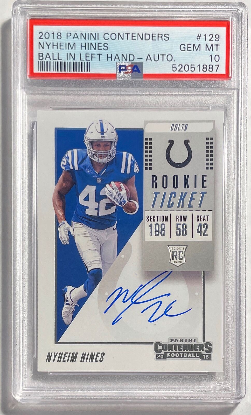 NYHEIM HINES 2018 PANINI CONTENDERS BALL IN LEFT HAND AUTO RC #129 PSA 10 POP 4
