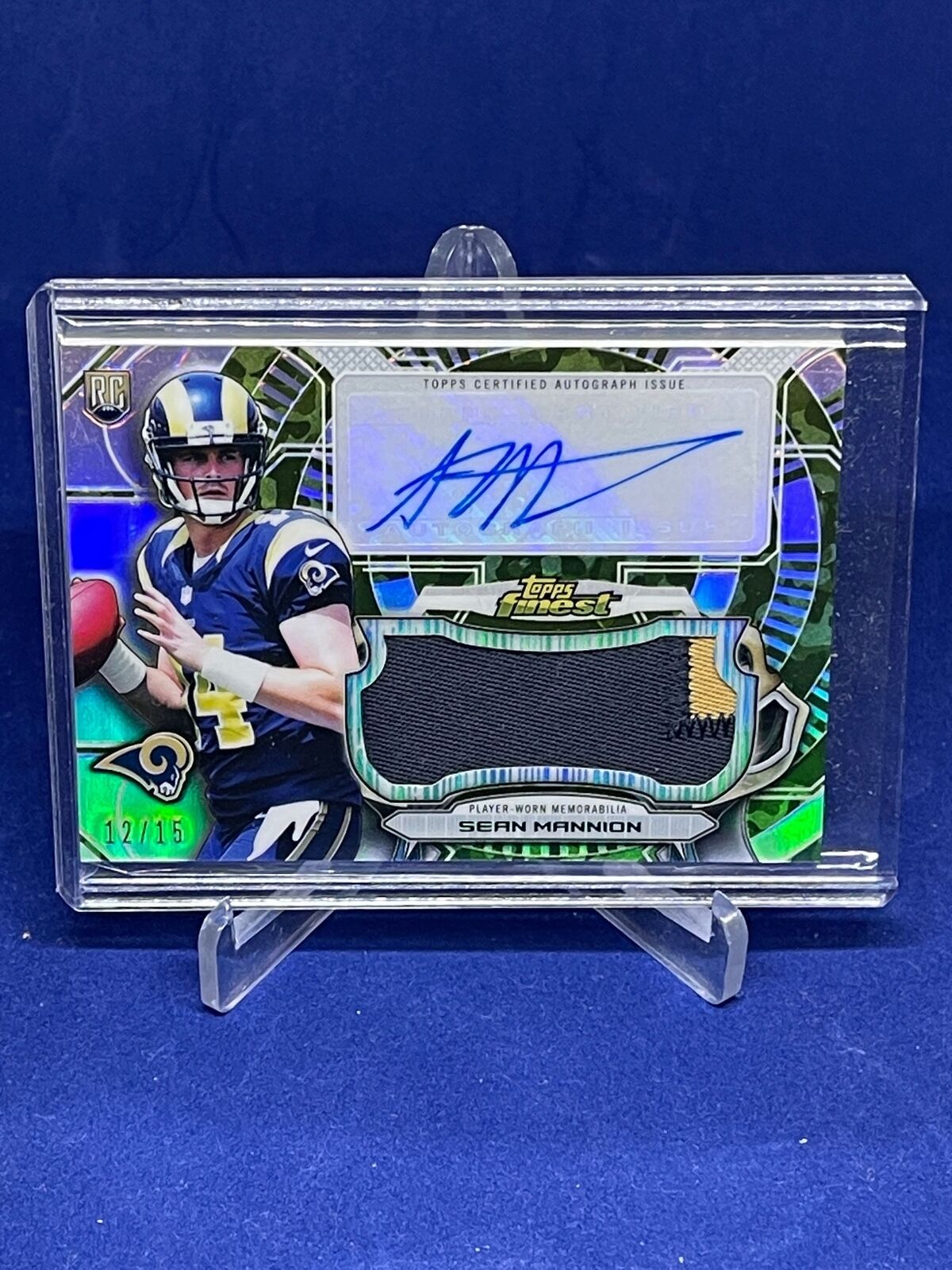 SEAN MANNION 2015 TOPPS FINEST PATCH AUTO CAMO REFRACTOR ROOKIE RC #D 12/15