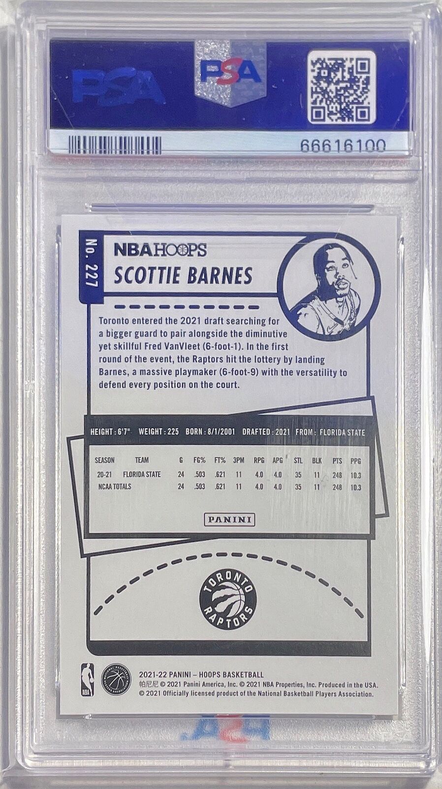 SCOTTIE BARNES 2021-22 PANINI NBA HOOPS ROOKIE RC #227 PSA 10 GEM MINT