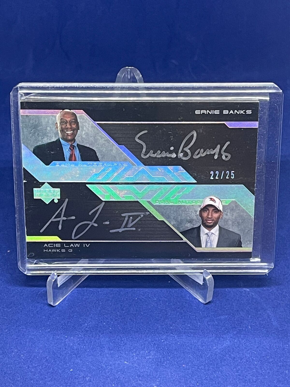 ERNIE BANKS ACIE LAW IV 2007 UD BLACK DUAL ON CARD AUTO #D 22/25
