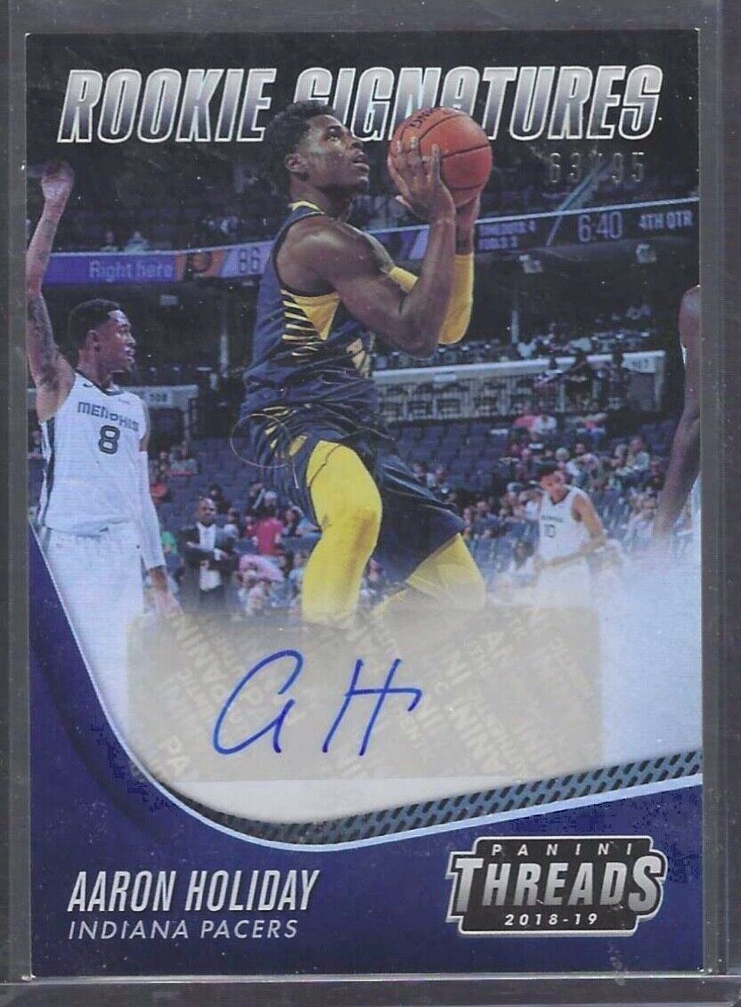 AARON HOLIDAY 2018-19 THREADS SILVER FOIL ROOKIE SIGNATURES AUTO RC #D 63/95