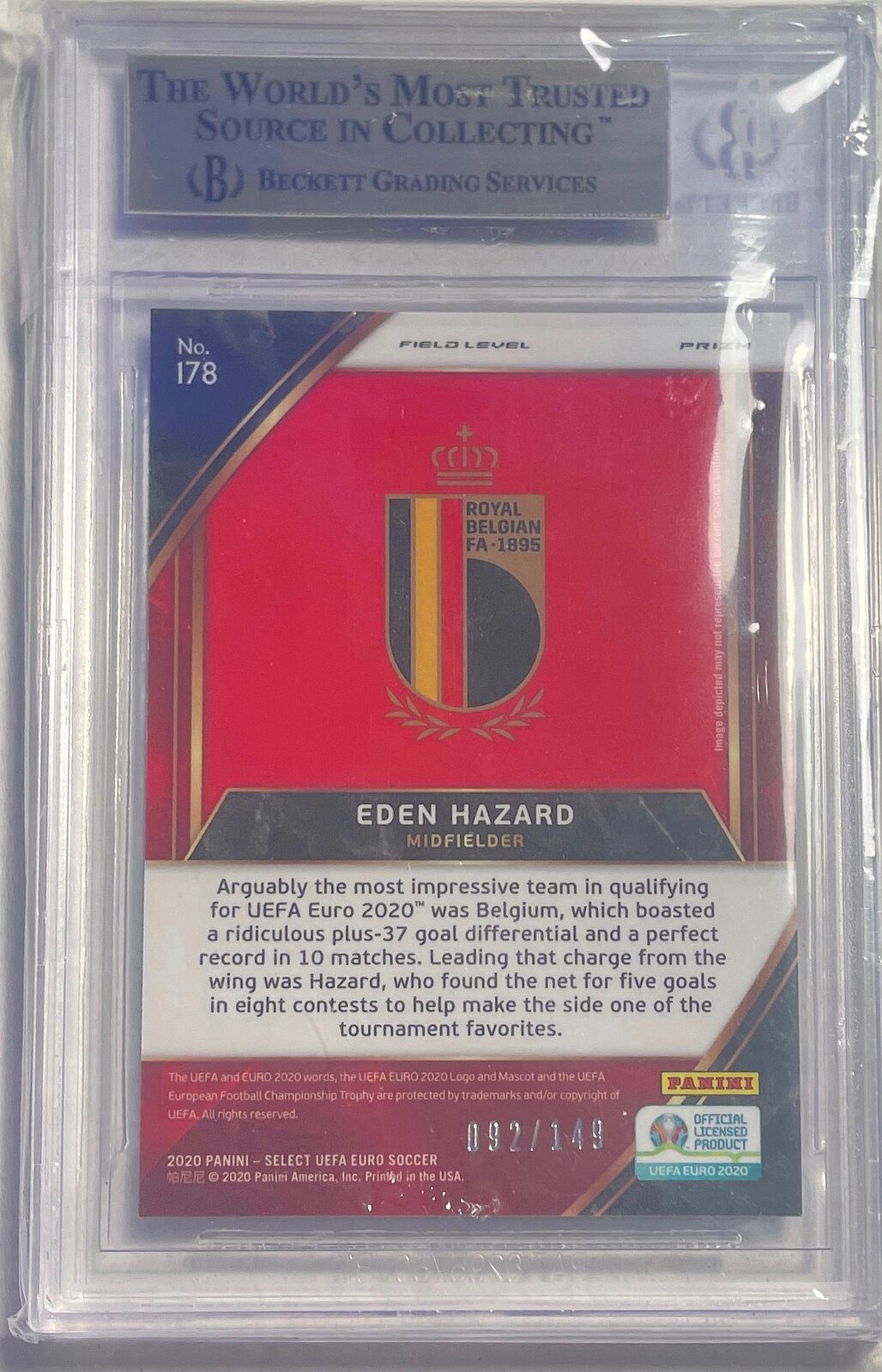 EDEN HAZARD 2020-21 SELECT UEFA NEON GREEN PRIZM SP #D /149 BGS 9.5 GEM POP 1/1