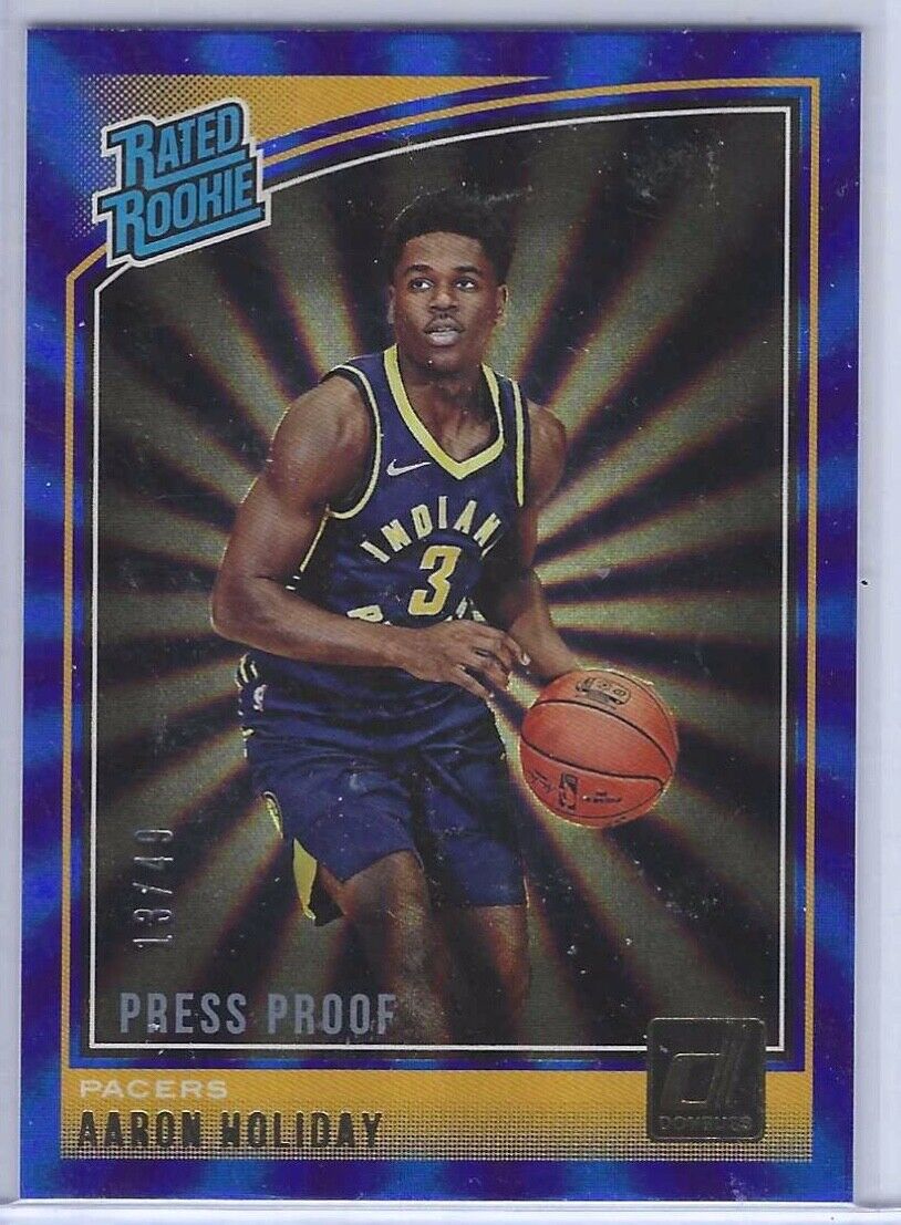 AARON HOLIDAY 2018-19 PANINI DONRUSS BLUE LASER PRESS PROOF RC #D 13/49