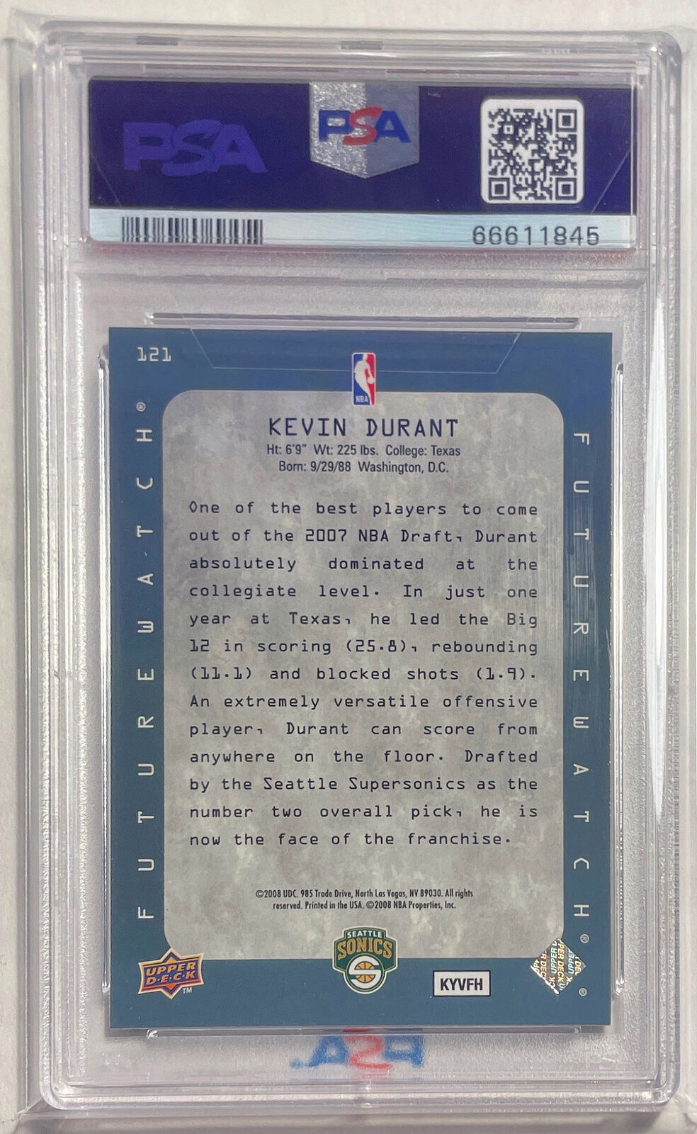 KEVIN DURANT 2007-08 SP ROOKIE EDITION 97 SP DESIGN RC #121 PSA 8