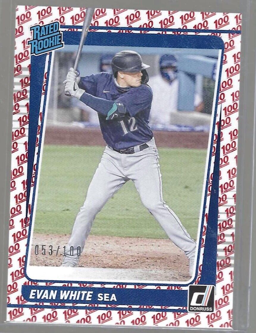 EVAN WHITE 2021 DONRUSS 100 RED RATED ROOKIE RC #D 053/100