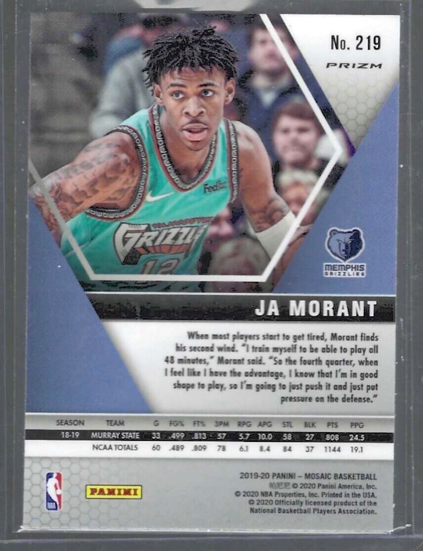 JA MORANT 2019-20 PANINI MOSAIC ORANGE REACTIVE PRIZM ROOKIE RC #219