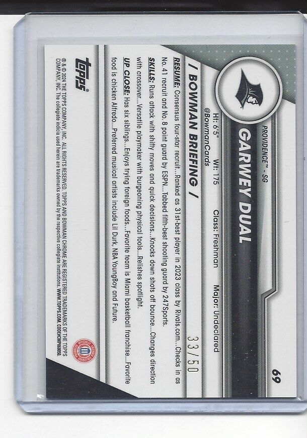 GARWEY DUAL 2023-24 BOWMAN CHROME UNIVERSITY 1ST GOLD REFRACTOR #D 33/50
