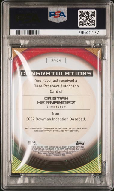 CRISTIAN HERNANDEZ 2022 BOWMAN INCEPTION PROSPECT GOLD ON CARD AUTO /50 PSA 10