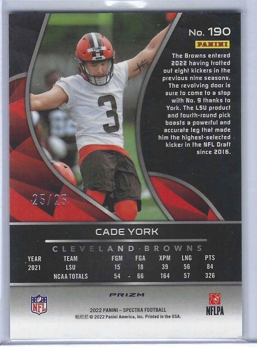 CADE YORK 2022 PANINI SPECTRA GREEN MOJO PRIZM ROOKIE RC #D 25/25