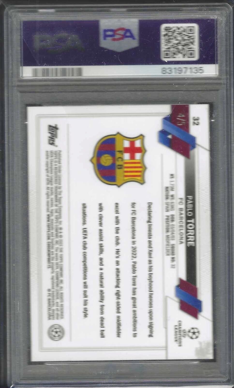 PABLO TORRE 2022-23 TOPPS CHROME RED REFRACTOR ROOKIE RC /5 PSA 10 GEM POP 2