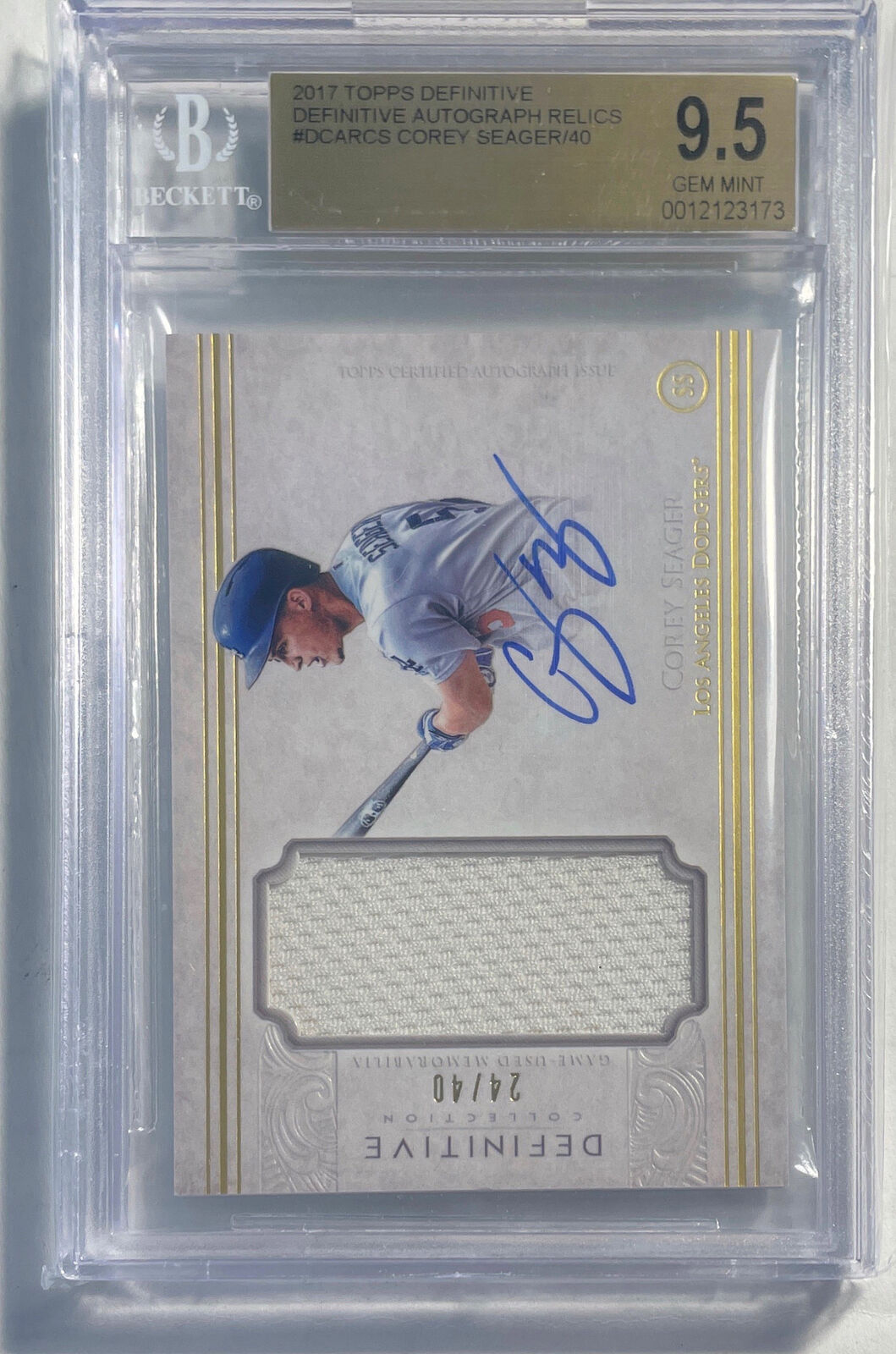 COREY SEAGER 2017 TOPPS DEFINITIVE AUTO JERSEY #D 24/40 BGS 9.5 10 GEM POP 1/1