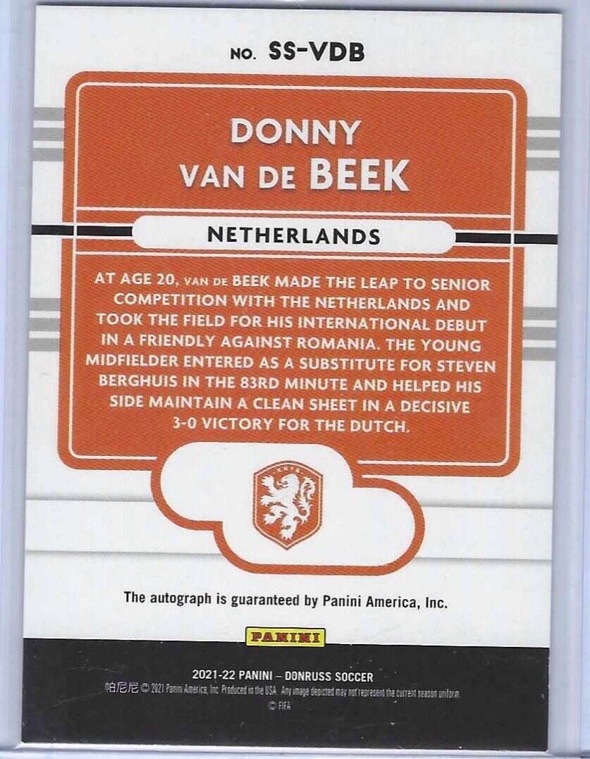DONNY VAN DE BEEK 2021-22 DONRUSS ROAD TO QATAR SILVER SIGNATURE SERIES AUTO