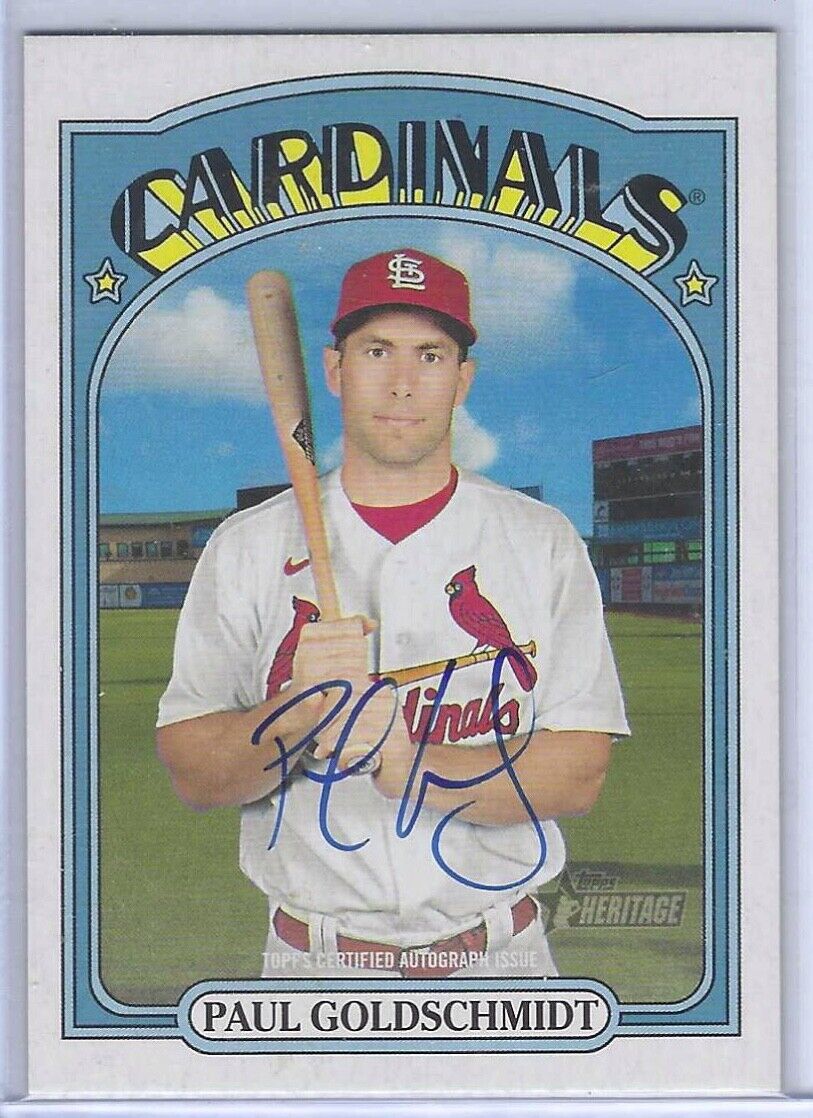 PAUL GOLDSCHMIDT 2021 TOPPS HERITAGE REAL ONE BLUE INK ON CARD AUTO #ROA-PG