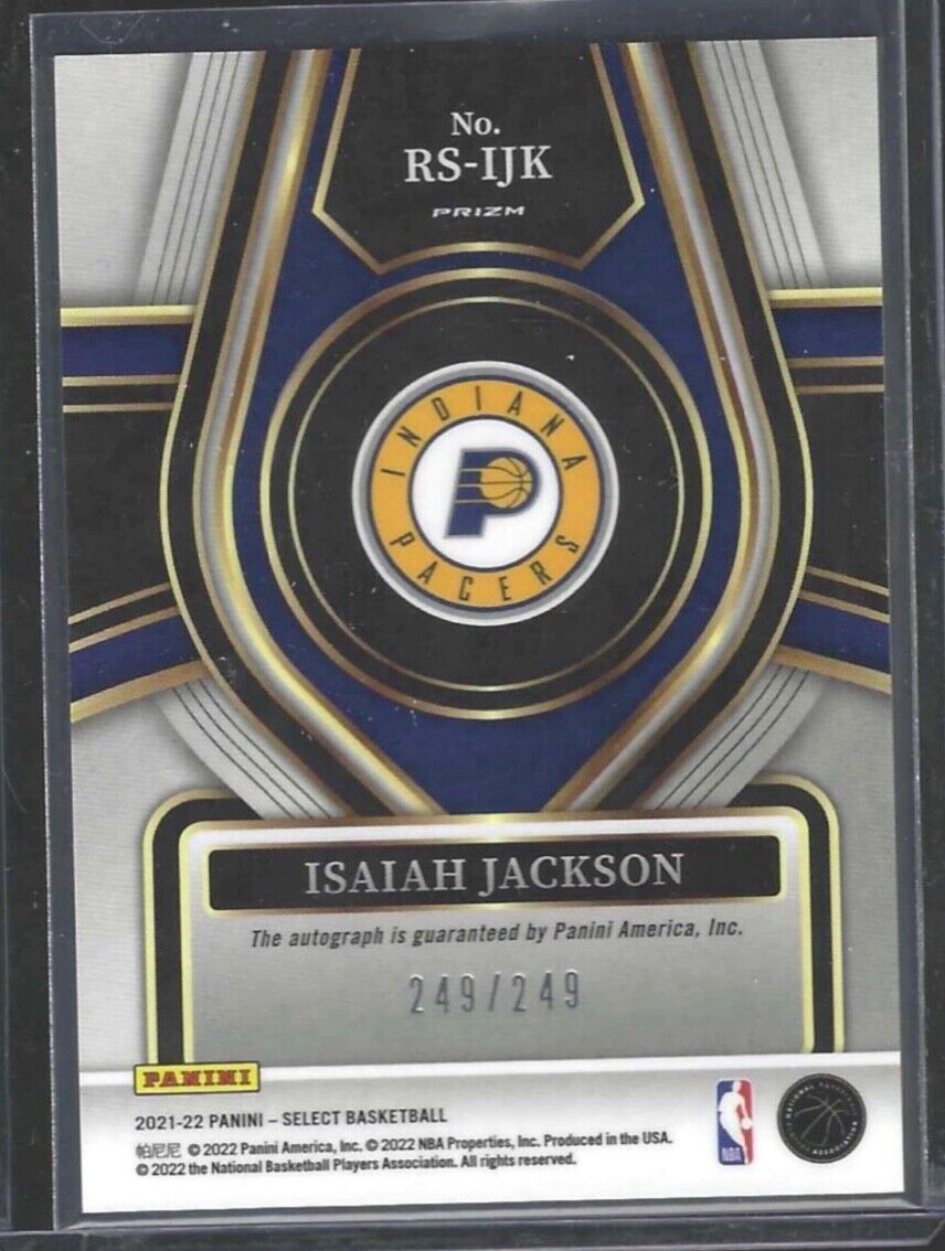 ISAIAH JACKSON 2021-22 PANINI SELECT SILVER PRIZM ROOKIE AUTO RC #D 249/249