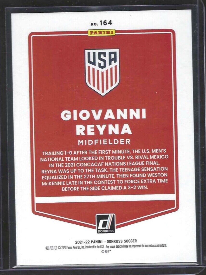 GIOVANNI REYNA 2021-22 PANINI DONRUSS ROAD TO QATAR BLUE LASER FOIL USA #D 16/49