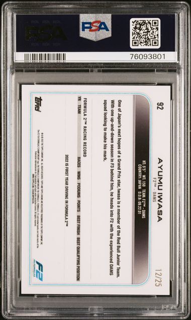 AYUMU IWASA 2022 TOPPS CHROME F1 ORANGE WAVE REFRACTOR #D 12/25 PSA 10 POP 2