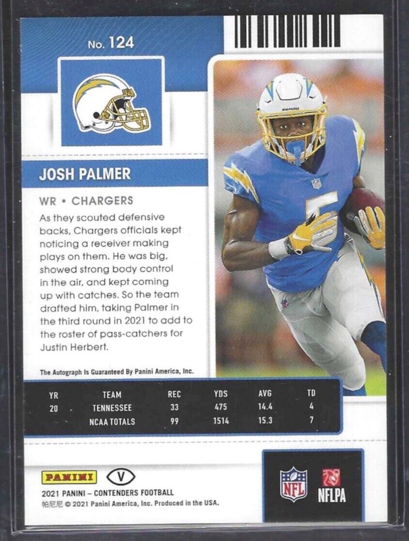 JOSH PALMER 2021 PANINI CONTENDERS VARIATION ROOKIE TICKET AUTO RC #124