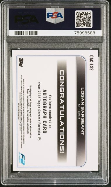 LOGAN SARGEANT 2022 TOPPS CHROME F1 AUTO #CACLS2 PSA 9 MINT