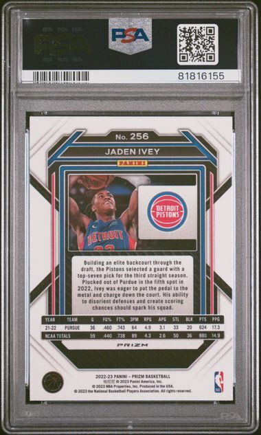 JADEN IVEY 2022-23 PANINI PRIZM RUBY WAVE PRIZMS RC #256 PSA 10 GEM MINT