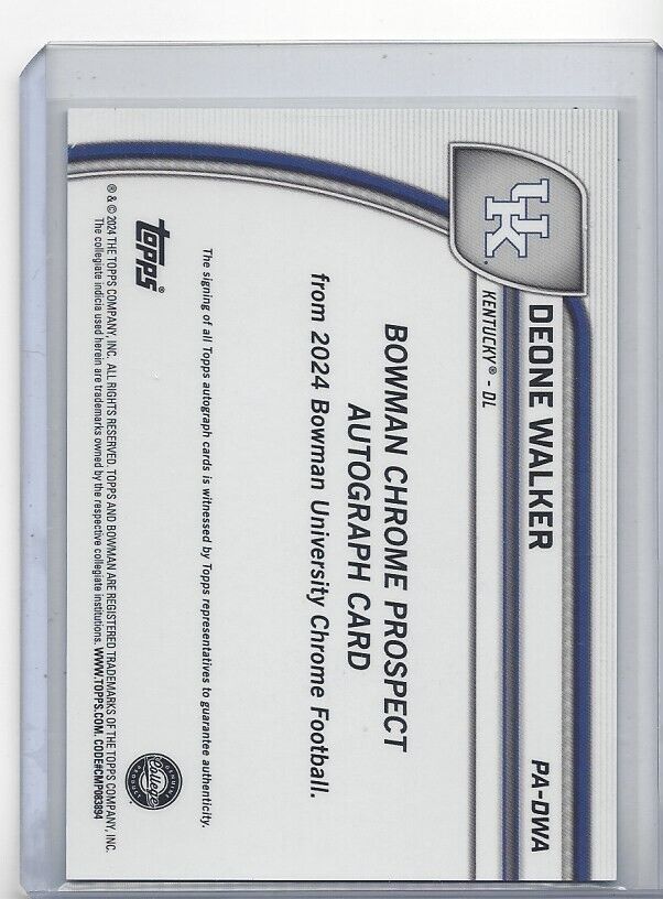 DEONE WALKER 2024 BOWMAN CHROME UNIVERSITY 1ST KENTUCKY GREEN REFRACTOR AUTO /99