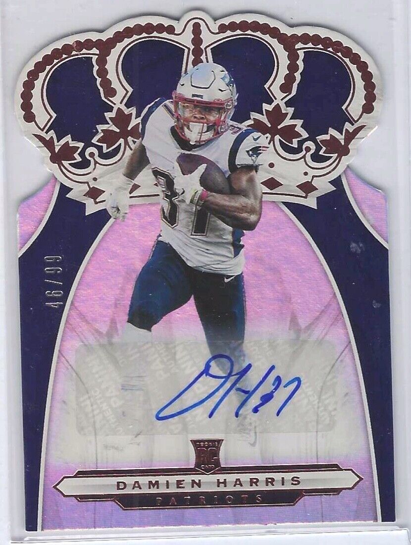 DAMIEN HARRIS 2019 PANINI CHRONICLES CROWN ROYALE ROOKIE DIECUT AUTO RC #D 46/99