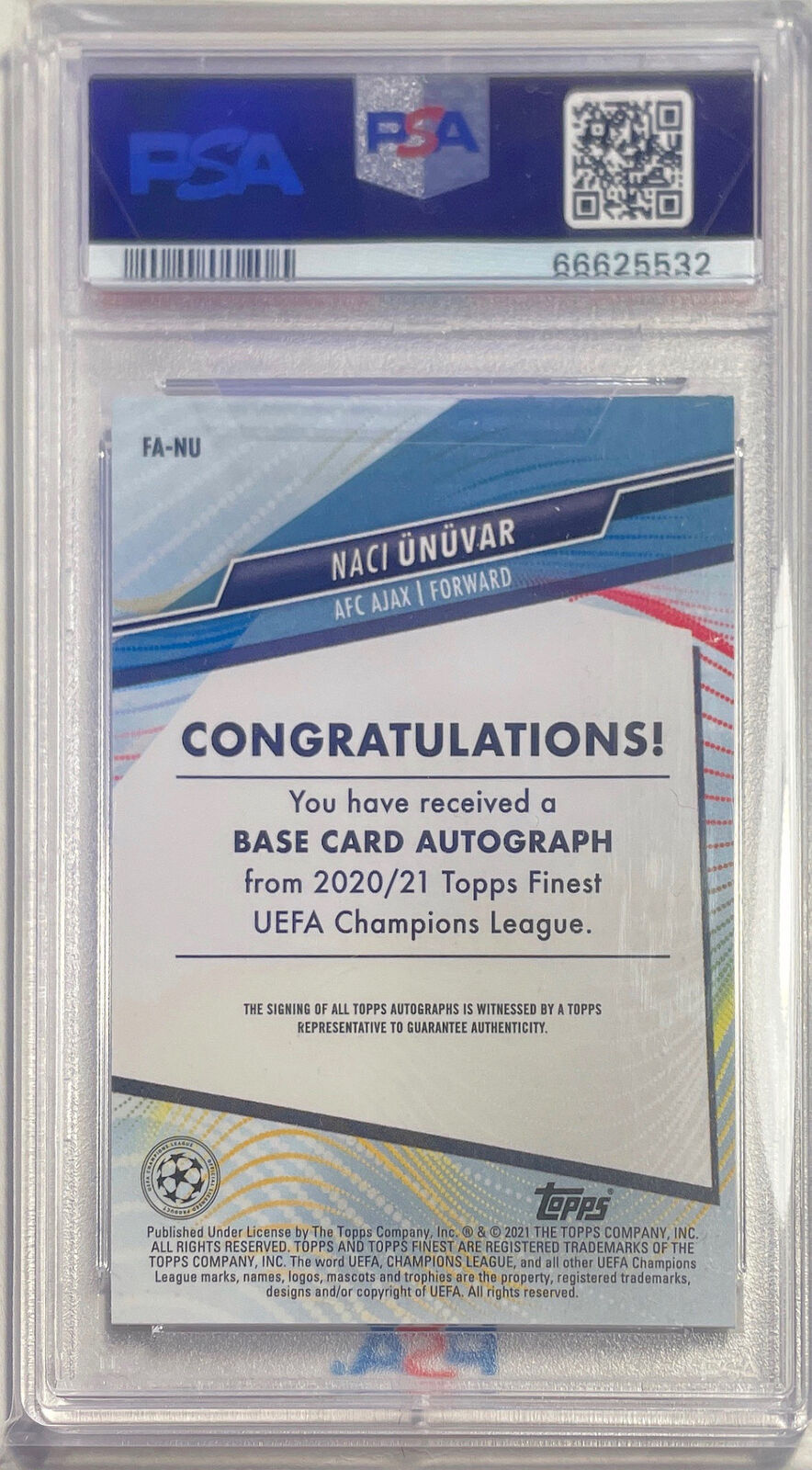NACI UNUVAR 2020-21 TOPPS FINEST UCL AUTO REFRACTOR PSA 10 GEM MINT POP 1/1