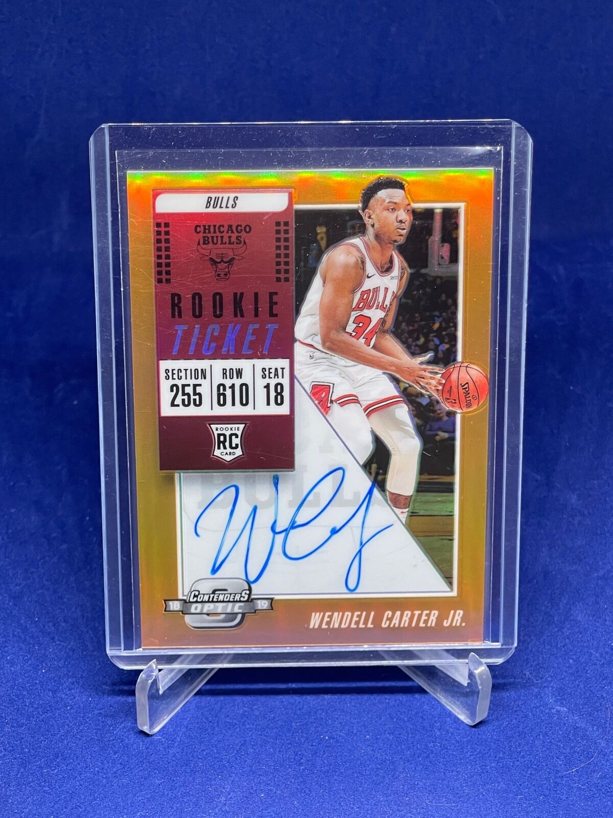 WENDELL CARTER JR 2018-19 PANINI CONTENDERS OPTIC AUTO ORANGE HOLO RC #D 17/25