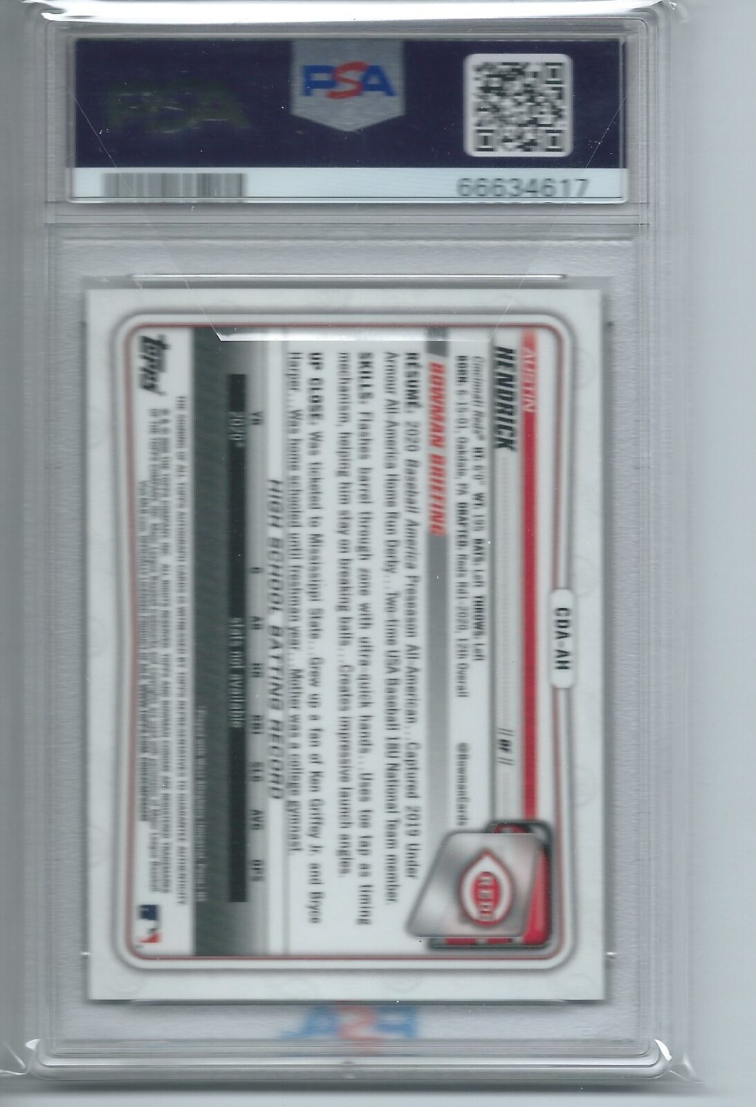 AUSTIN HENDRICK 2020 BOWMAN CHROME DRAFT 1ST GOLD WAVE REFRACTOR AUTO /50 PSA 9