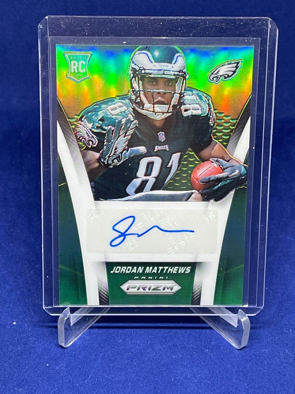 JORDAN MATTHEWS 2014 PANINI PRIZM GREEN PRIZM AUTO ROOKIE RC #D 13/20
